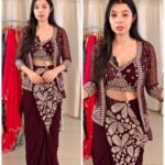The Mehrunisa Royale | Wine 3-Piece Pre-Draped Jacket Saree