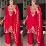 The Scarlet Begum Embroidered Set- Red