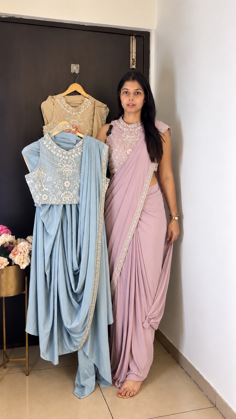 WhatsApp Image 2026-10-19 at 20.27.07 (2) The Royal Aura Pre-Draped Saree Pink - Image 1