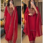 Ruhani Royal Red Chinon Suit Set