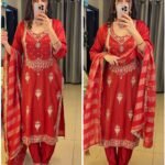 Royal Jewellery Neckline Handwork Tissue Suit Set – Ruby
