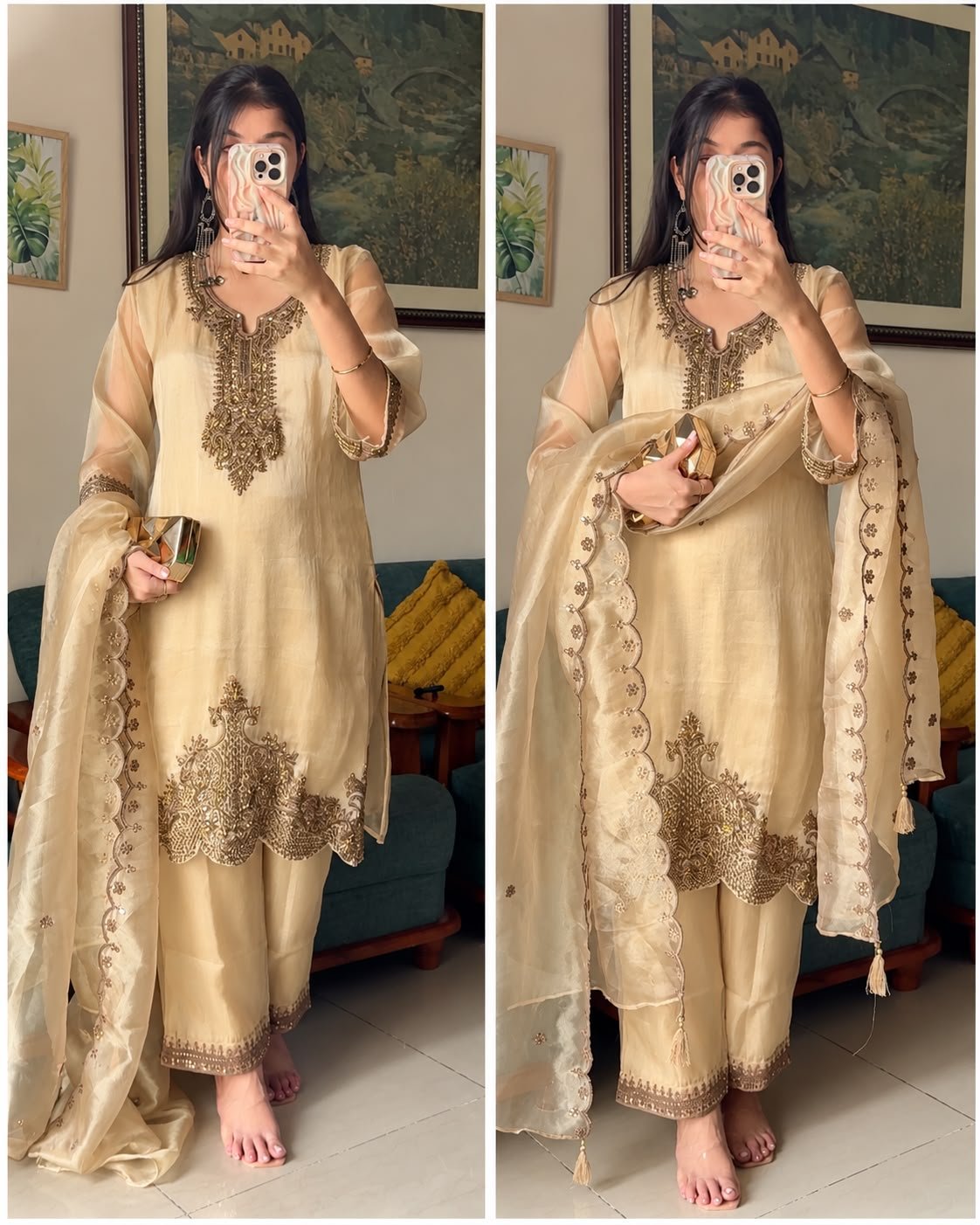 WhatsApp Image 2026-10-22 at 18.42.50 Farheen Oxidised Organza Suit Set-BEIGE - Image 1