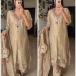 Zohra Mirror Work Suit- chikoo