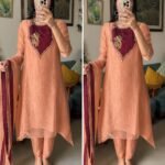 Meherbaan Peach Handwork Suit Set