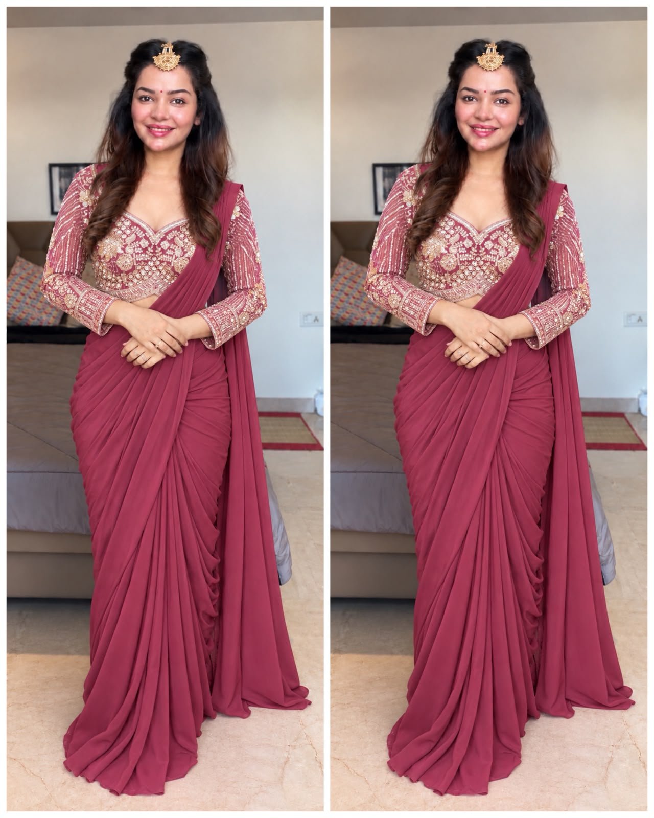 WhatsApp Image 2026-10-26 at 19.39.59 (1) Aafreen Dusty Rose Saree - Image 1