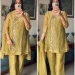 Zareen Lime Green Angrakha Set