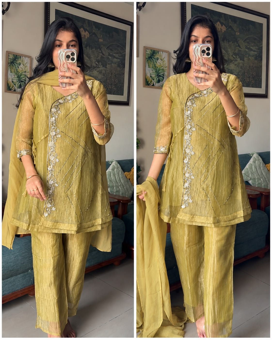 WhatsApp Image 2026-10-27 at 19.21.14 Zareen Lime Green Angrakha Set - Image 1