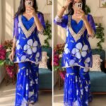 Azure Bloom Mirror Work Sharara Set