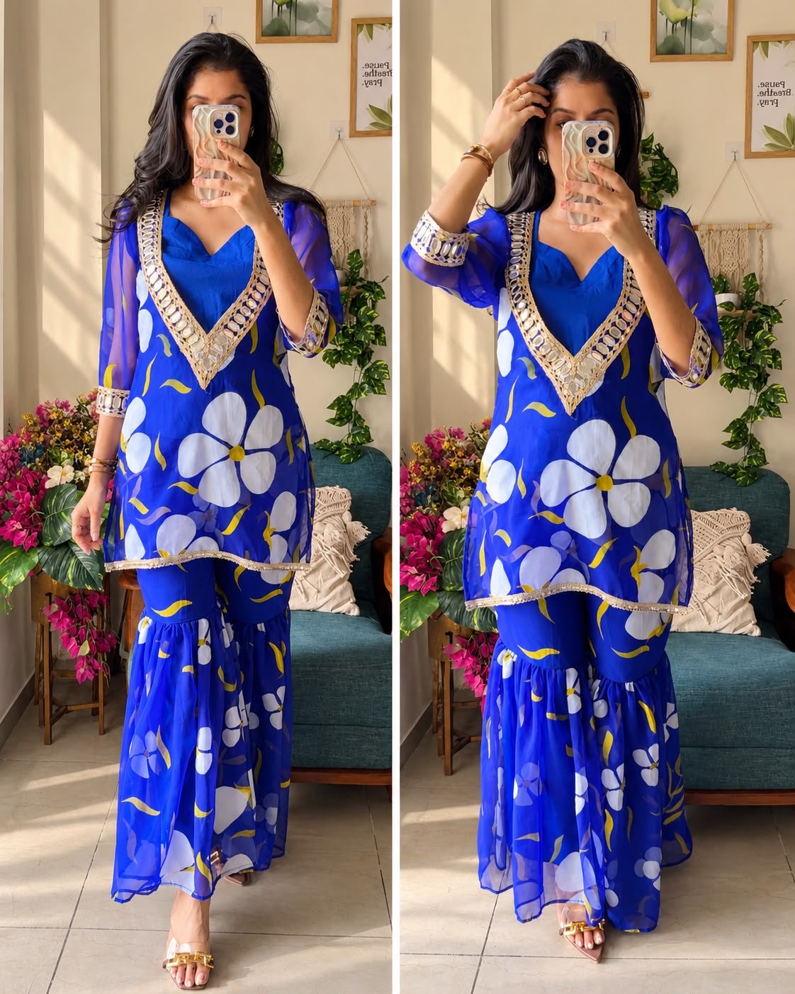 WhatsApp Image 2026-10-28 at 19.55.47 Azure Bloom Mirror Work Sharara Set - Image 1